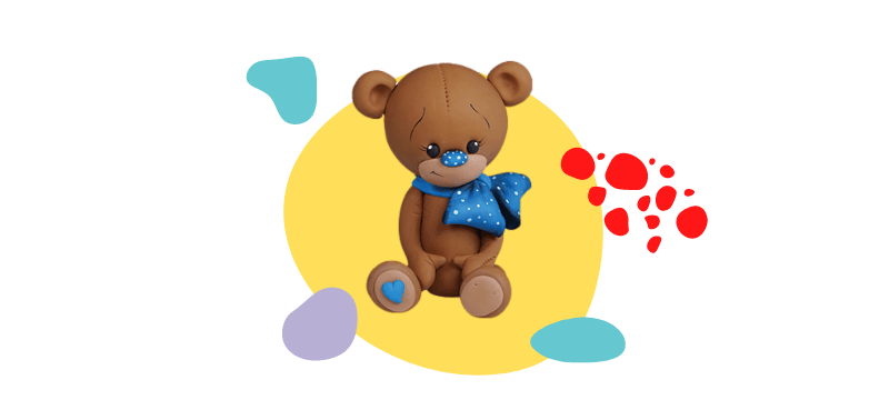 Teddybear with blue ribbon fondant cake topper
